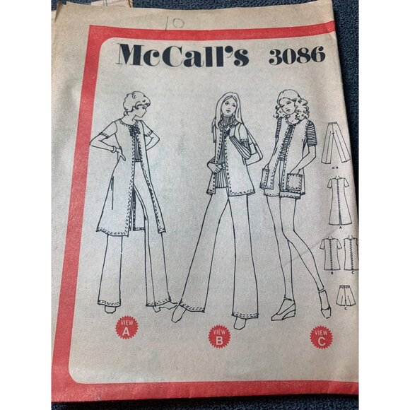 Vintage McCalls 3086 Sewing Pattern Womens Size 10 Coat Vest Pants Shorts Uncut - Picture 2 of 5